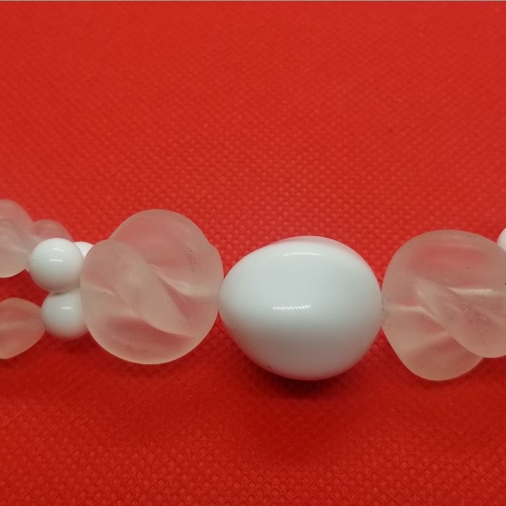Milky white lucite beaded necklace double‎ strand
